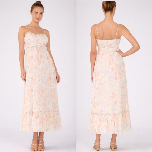 Likely Dresses & Skirts - LIKELY NEW Raffy Ivory Pastel Floral Ruffle Tie Waist Maxi Dress SZ 12 Coquette